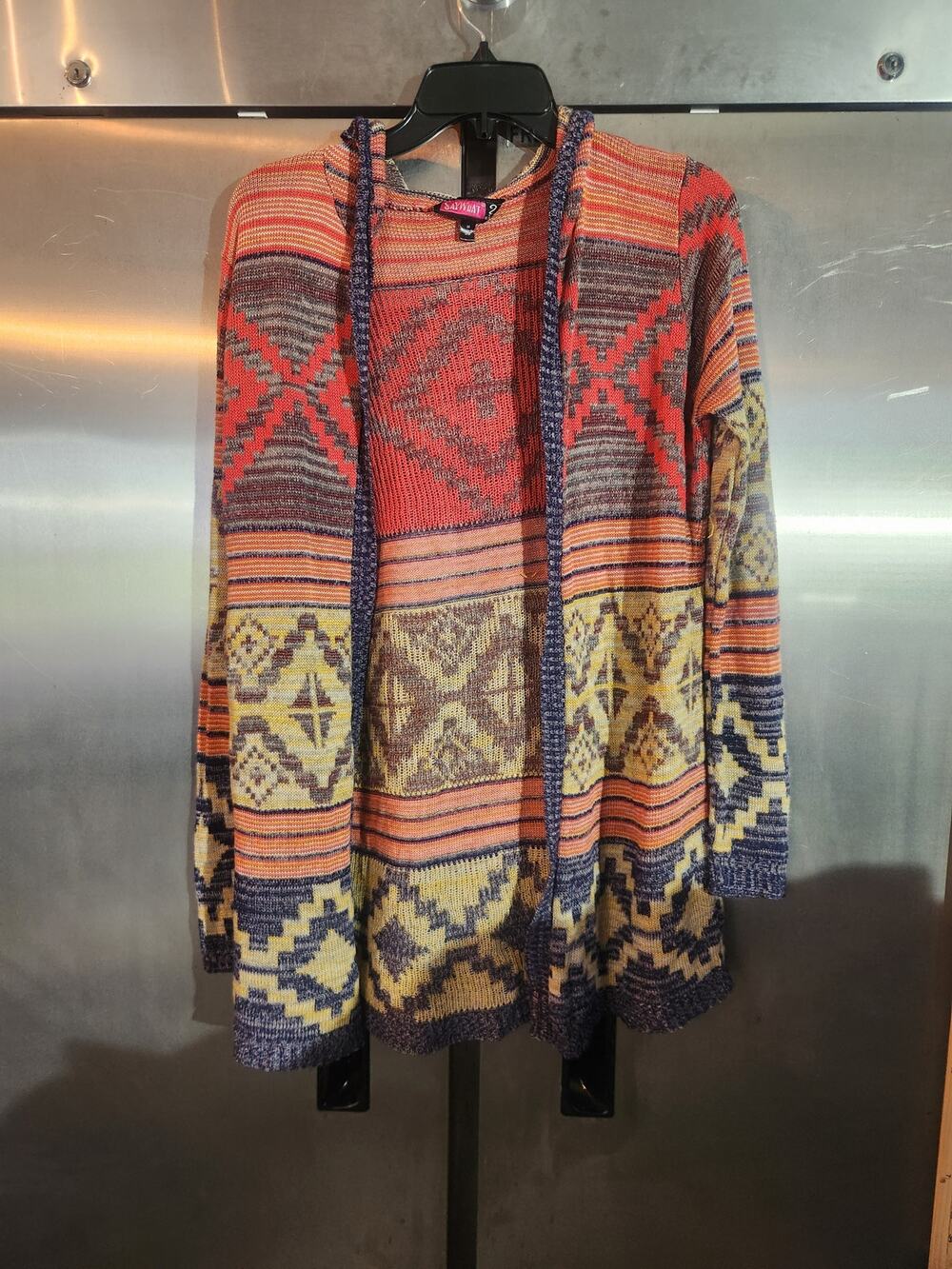 SayWhat? Aztec Print Sweater Women's Size Medium V-Neck Long Sleeve